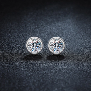 Elegant s925 silver bubble earrings with round Moissanite in a bezel setting
