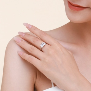 S925 Sterling Silver Ring with Pear and Square Moissanite Stones in a Minimalist Double-Stone Style