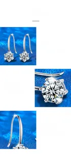 Macro detail of classic six-prong setting Moissanite earrings in 925 sterling silver