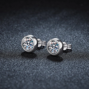 Elegant S925 sterling silver bubble stud earrings with round moissanite in bezel setting