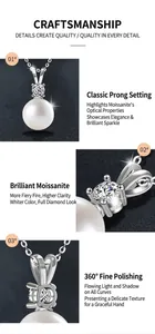 Detalle del colgante de plata 925 con perla blanca y moissanita en engaste de garras