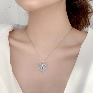 S925 Sterling Silver heart necklace with blue accents and I love you engraving