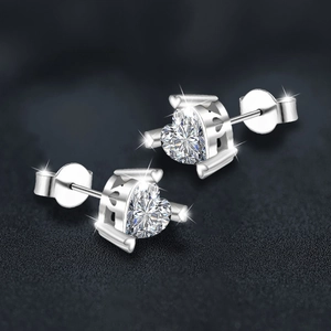 Elegant heart-shaped 925 sterling silver stud earrings with sparkling moissanite stones