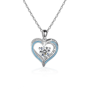 S925 sterling silver heart necklace with blue stones and I love you to the moon engraving