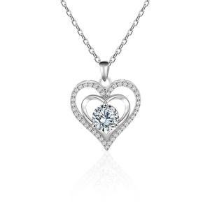 Collar con colgante de doble corazón de moissanita en plata de ley 925 y piedras