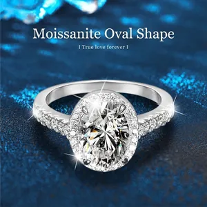 925 Sterling Silver Oval Cut Moissanite Halo Engagement Ring For Women Sparkling Sparkling Pave Band Wedding Jewelry Anniversary Gift