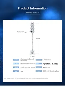 Detailed specs of S925 sterling silver tassel necklace with D color Moissanite stones