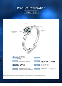 Macro detail of Moissanite ring dimensions with polished silver band and VVS1 stone