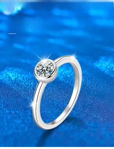 Detail of 3EX cut round moissanite ring with 58 facets showing exceptional brilliance