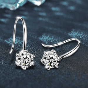 Classic six-prong S925 sterling silver hook earrings with brilliant round moissanite