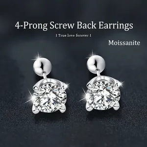 Boucles d'Oreilles Clous en Argent Sterling 925 Moissanite pour Femmes Couleur D VVS1 Serti Quatre Griffes Fermoir à Vis Bijoux Fins Avec Certificat GRA