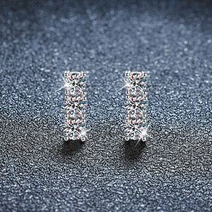 S925 Sterling Silver Moissanite Screw Back Stud Earrings Geometric Triple Stone Row Bar Earrings For Women Commuter Jewelry