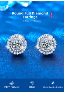 Detailed view of Moissanite studs in S925 sterling silver with double halo design