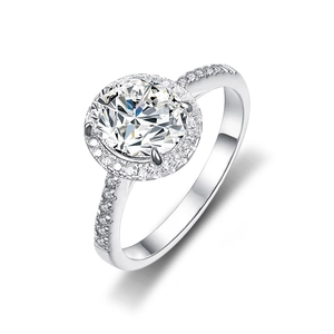 Exquisite halo moissanite ring in 925 sterling silver with a round brilliant center stone