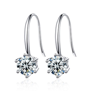 Classic six-claw sterling silver earrings with round brilliant moissanite stones