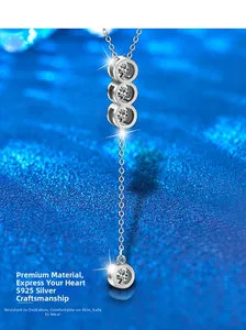Detailed view of S925 sterling silver Y-shaped tassel necklace with sparkling moissanite pendants