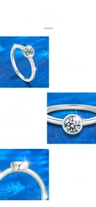 Macro view of 925 silver moissanite ring showing round bezel setting and 360 polishing detail