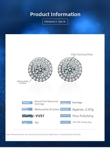 Macro view of 4.5mm Moissanite stud earrings in S925 sterling silver with product specs