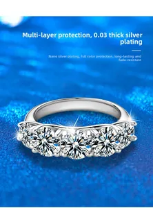 Detail of 925 sterling silver ring with 5 round-cut stones and multi-layer plating