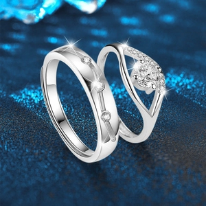 925 Sterling Silver Moissanite Couple Rings Set D Color VVS1 Round Cut Adjustable Open Ring With GRA Certificate For Men Women Romantic Jewelry Gift