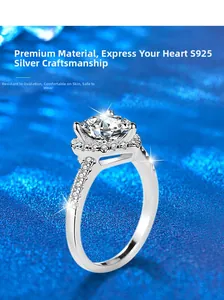Detailed close-up of S925 sterling silver ring featuring a large princess cut central diamond