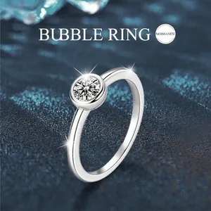 S925 Sterling Silver Moissanite Ring Minimalist Geometric Round Bezel Setting Bubble Finger Ring For Women Fashion Jewelry