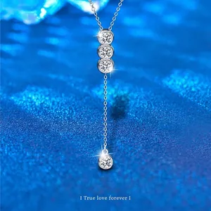 925 Sterling Silver Moissanite Tassel Necklace For Women Elegant Y-Shaped Chain Minimalist Geometric Pendant Jewelry