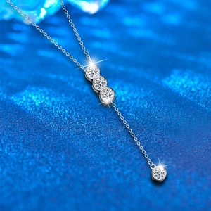 Elegant 925 sterling silver Y-shaped tassel necklace featuring moissanite stone pendants