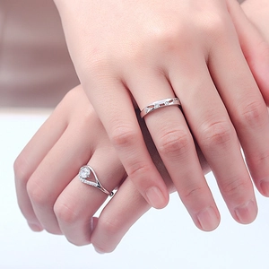 Adjustable S925 sterling silver moissanite couple rings set for lovers and weddings