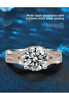 Macro shot of two-tone moissanite ring with thick silver plating and multi-layer protection