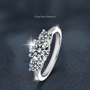 Luxury 925 Sterling Silver Moissanite Ring For Women Round Cut Three-Stone Engagement Ring Fine Jewelry Wedding Gift