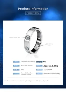 Detailed specs of S925 silver ring with 7 pieces of 3.0mm D color VVS1 moissanite stones