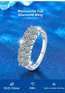 Macro detail of S925 sterling silver stamp on pavé-set moissanite band ring