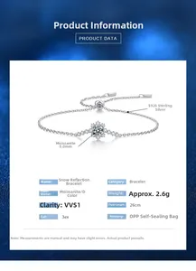 Detailed product specifications for the snowflake sterling silver moissanite bracelet