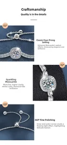 Detailed macro view of Moissanite bracelet with four-prong halo setting and adjustable clasp