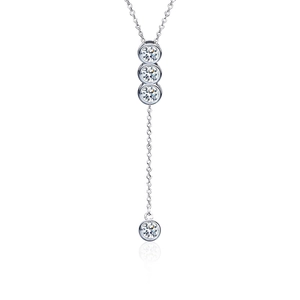 Elegant 925 sterling silver tassel Y-necklace with four sparkling moissanite pendants