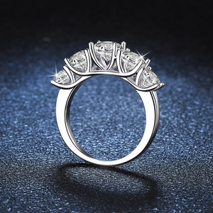Classic 925 sterling silver ring featuring five brilliant round-cut moissanite stones