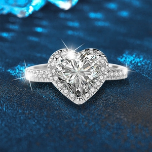 Luxury 925 sterling silver heart-shaped moissanite ring with diamond accents