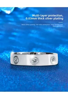 Detail of 925 sterling silver ring featuring three inlaid stones and 0.03mm silver plating