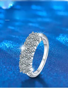 Detailed macro view of S925 sterling silver ring featuring double-row moissanite stones