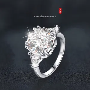 5 Carat D Color Moissanite 925 Sterling Silver Ring Three Stone Classic Engagement Wedding Band For Women Exaggerated Jewelry