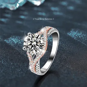 Luxury 2 Carat Moissanite Ring 925 Sterling Silver Two Tone Twisted Band Engagement Ring For Women With GRA Certificate Jewelry