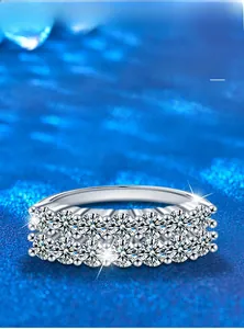 Macro detail of high-quality double-row micro-pave silver ring with sparkling stones