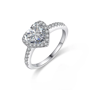 925 silver heart halo ring featuring brilliant moissanite and micro-pave band detail