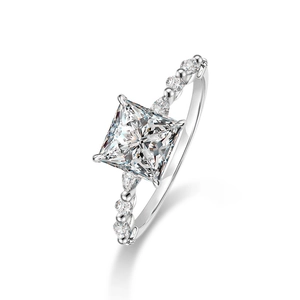 925 sterling silver ring with square princess cut center stone and side accents