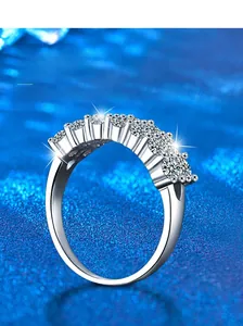 Detailed view of S925 sterling silver ring featuring nine sparkling round-cut stones
