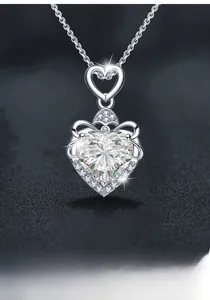 Macro shot of S925 sterling silver double heart pendant with moissanite stones