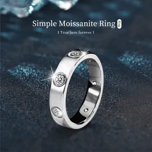 Elegant 925 Sterling Silver Moissanite Ring For Women Minimalist Polished Classic Design Wedding Band Finger Ring Jewelry Gift