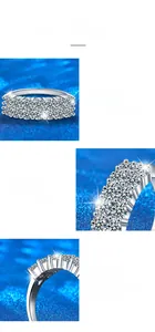 Macro shot of 925 sterling silver ring with multi-row moissanite pavé setting details