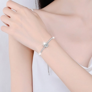 925 Sterling Silver Moissanite Bracelet with Square Frame and Adjustable Chain